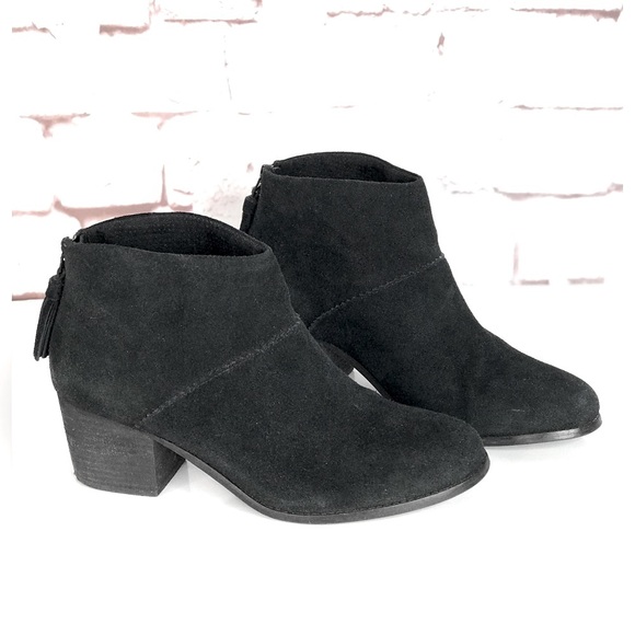TOMS Black Suede Stacked Block Heel Size 10 Ankle Boots Booties - Picture 4 of 16